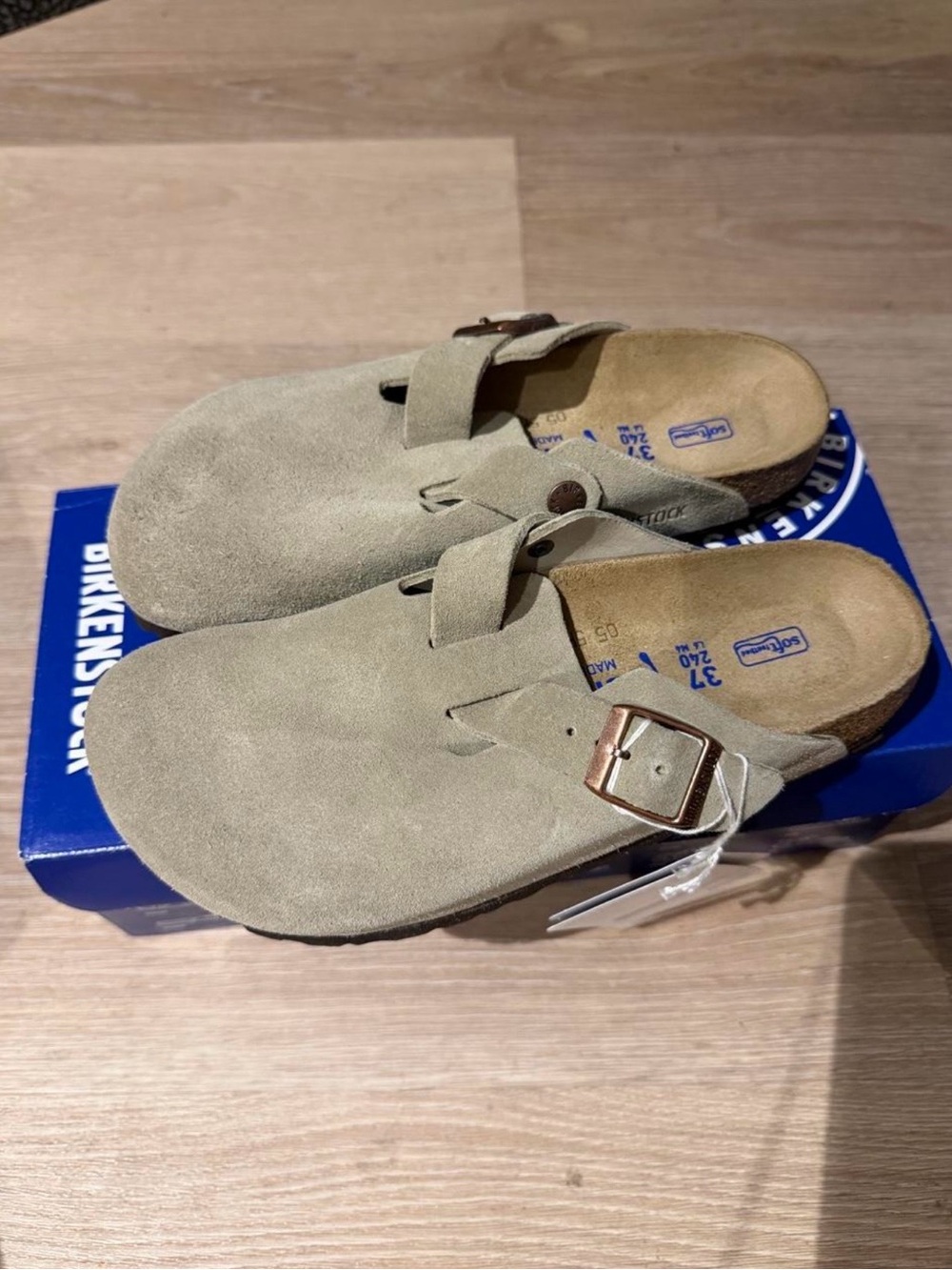 Birkenstock Women's Suede Boston Clogs in Taupe